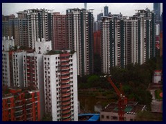 Guangzhou view from our hotel room at the Yutong Hotel towards a nearby highrise residential area.